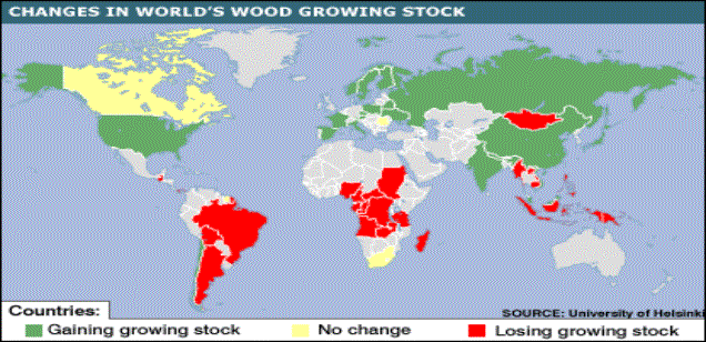 Map showing changes to forests' grow rates (Image: BBC)